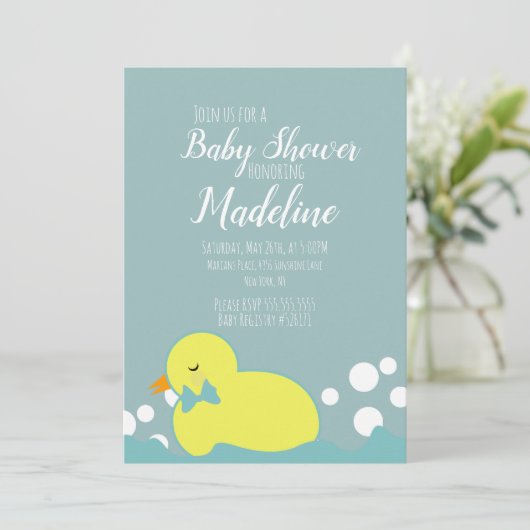 Moderne Baby shower Uitnodiging Geel Warm (Staand voorkant)