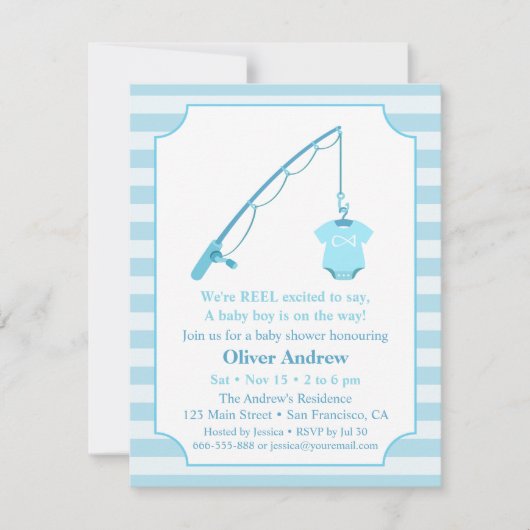 Moderne baby shower uitnodigingen met vissthema (Voorkant)