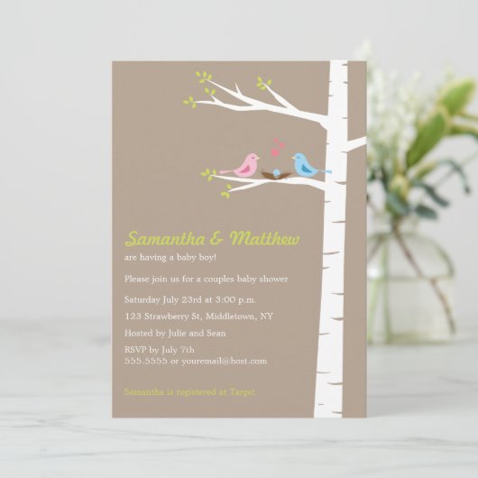 Moderne Baby shower-uitnodigingjongen voor vogelpa Kaart (Staand voorkant)