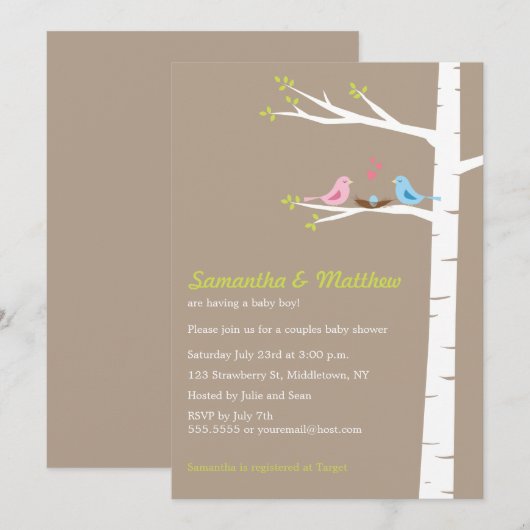 Moderne Baby shower-uitnodigingjongen voor vogelpa Kaart (Voorkant / Achterkant)