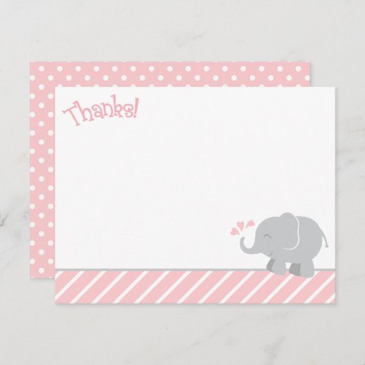 Moderne Baby shower van Blush en Gray Elephant Gir Bedankkaart (Voorkant / Achterkant)