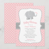 Moderne Baby shower van Blush en Gray Elephant Gir Kaart (Voorkant / Achterkant)