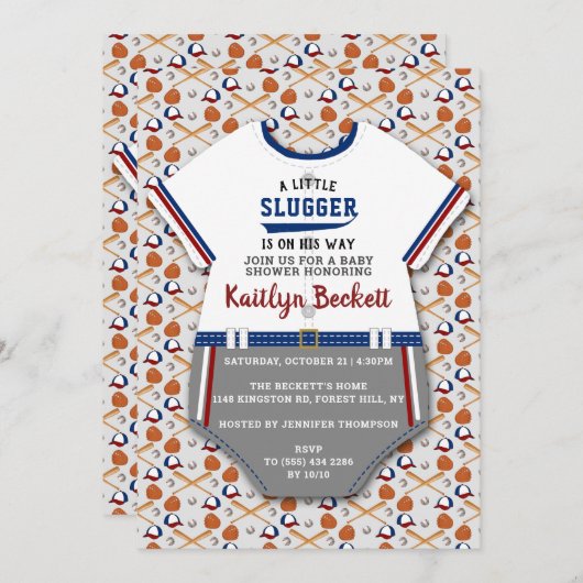 Moderne Baby shower van de "Little Slugger" Baseba Kaart (Voorkant / Achterkant)