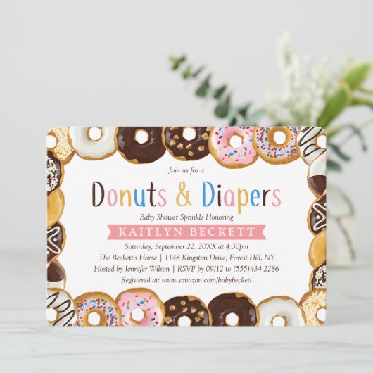 Moderne Baby shower van donuts en luiers Kaart (Staand voorkant)