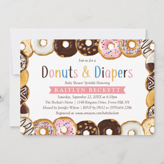 Moderne Baby shower van donuts en luiers Kaart (Voorkant)