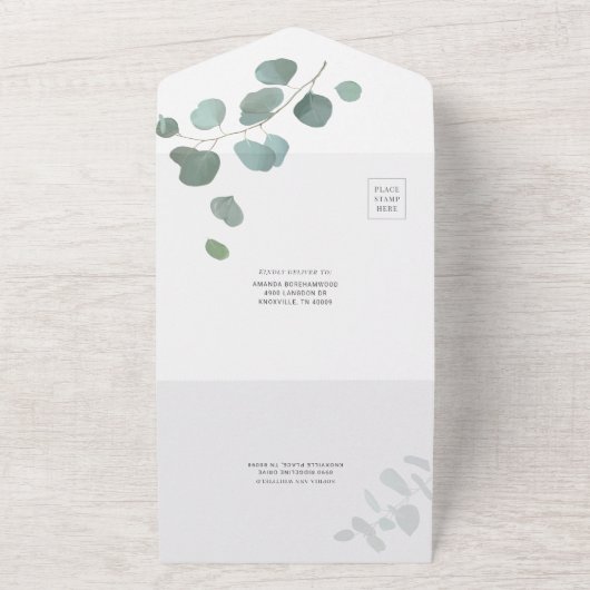 Moderne Baby shower van Eucalyptus All In One Uitnodiging (Buitenkant)