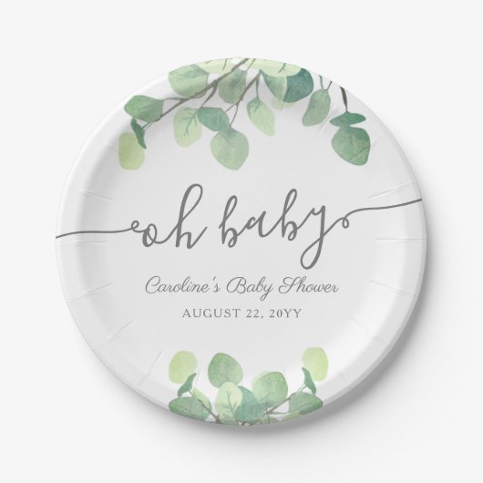 Moderne Baby shower van Eucalyptus Papieren Bordje (Voorkant)