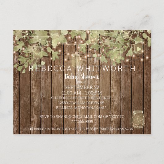 Moderne Baby shower van Ivy & String Lights Wood F Uitnodiging Briefkaart (Voorkant)