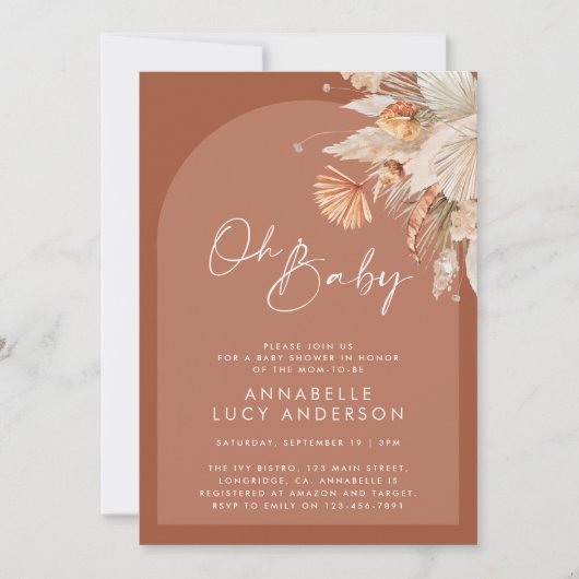 Moderne baby shower van Terracotta pampas Kaart (Voorkant)