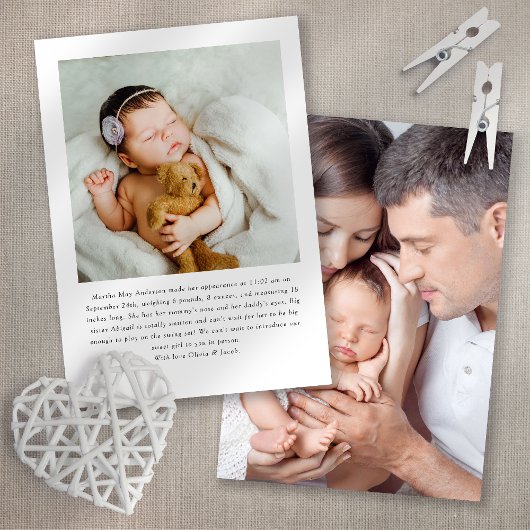 Moderne Baby Twee foto's introduceren geboorte Aankondiging