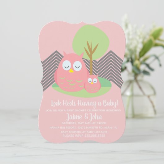 Moderne baby-uil shower Hoot Chevron Kaart (Staand voorkant)