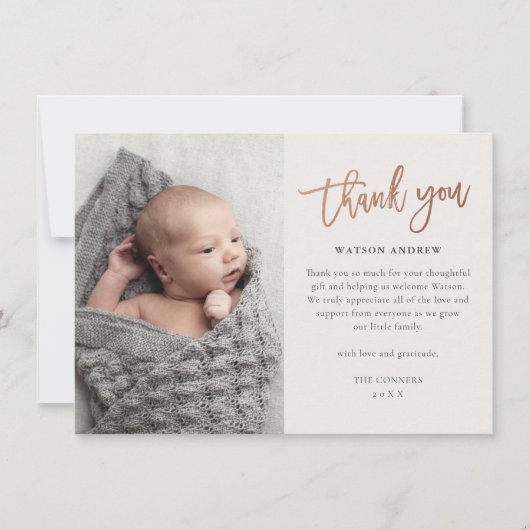 Moderne Baby van de Foto van het Manuscript Bedankkaart (Voorkant)