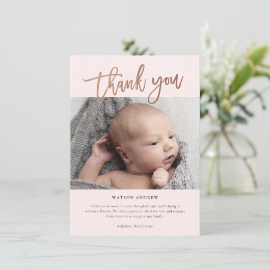 Moderne Baby van de Foto van het Manuscript Bedankkaart (Staand voorkant)