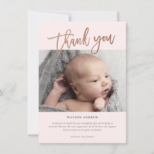 Moderne Baby van de Foto van het Manuscript Bedankkaart (Voorkant)