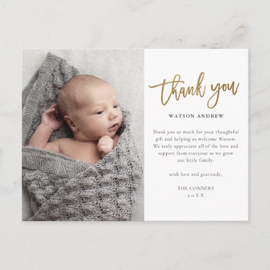 Moderne Baby van de Foto van het Manuscript Dank u Briefkaart (Voorkant)