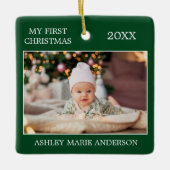 Moderne Baby voor eerste kerstmis Groen Keramisch Ornament (Voorkant)