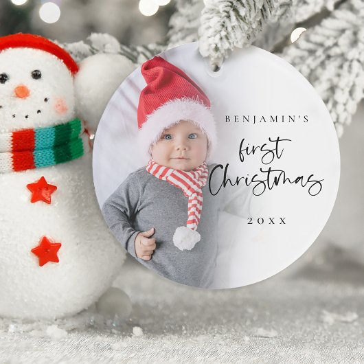 Moderne Baby Voornaam Kerstmis Jaar Foto Ornament