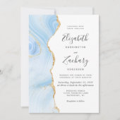 Moderne babyblauwe gouden agaat QR-code bruiloft Kaart (Voorkant)