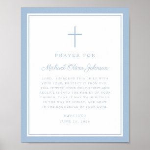 Moderne babyblauwe jongensdoopgebed poster