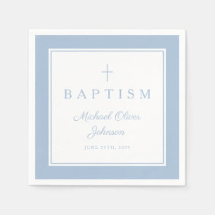 Moderne babyblauwe religieuze kruisjongen doop servet