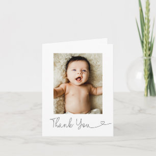 Moderne babyfoto dank je hart baby shower bedankkaart