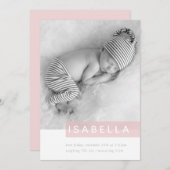 MODERNE BABYFOTO EENVOUDIG MEISJE ROZE PANEELOVERL AANKONDIGING (Voorkant / Achterkant)