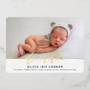 MODERNE BABYFOTO elegante minimalistische welkomst Folie Uitnodiging