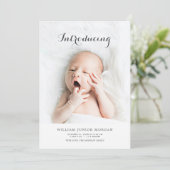 Moderne babyfoto geboorteaankondigingskaart aankondiging (Staand voorkant)