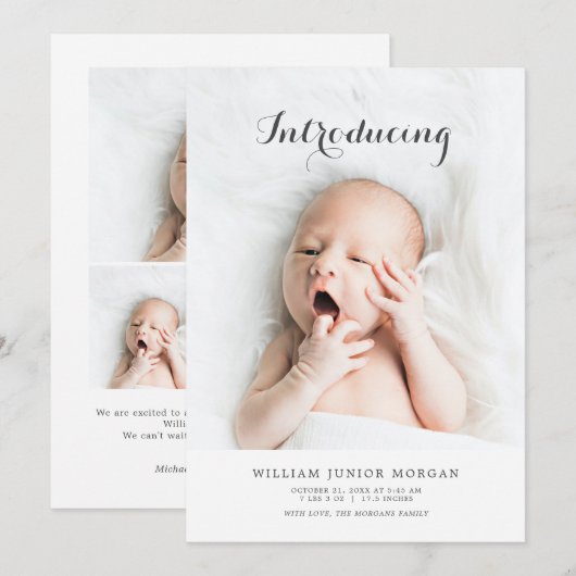 Moderne babyfoto geboorteaankondigingskaart aankondiging (Voorkant / Achterkant)