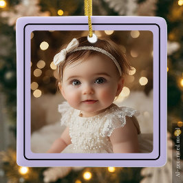 Moderne babyfoto kerst paarse script naam keramisch ornament