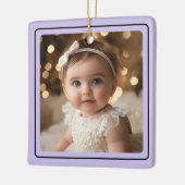 Moderne babyfoto kerst paarse script naam keramisch ornament (Links)