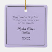 Moderne babyfoto kerst paarse script naam keramisch ornament (Achterkant)