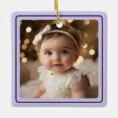 Moderne babyfoto kerst paarse script naam keramisch ornament (Voorkant)