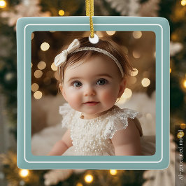 Moderne babyfoto Mint minimalistische kerstfoto Keramisch Ornament