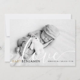 Moderne babyfoto script love gouden harten geboort aankondiging