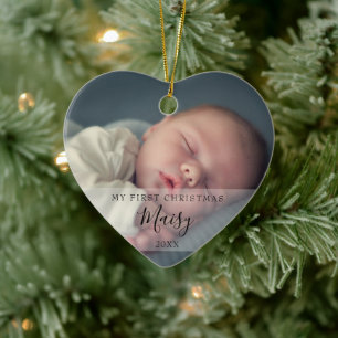 Moderne babyfoto's eerste kerstmis keramisch ornament