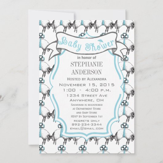 Moderne babyjongen Cute Lamb Pattern Shower Kaart (Voorkant)