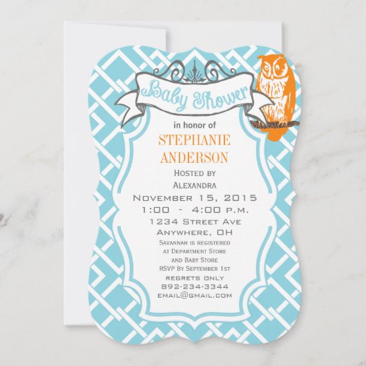 Moderne babyjongen Geometric Pattern Owl Shower Kaart (Voorkant)