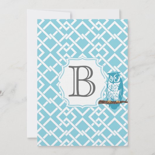 Moderne babyjongen Geometric Pattern Owl Shower Kaart (Achterkant)