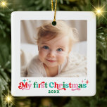 Moderne baby's eerste kerst foto keramiek keramisch ornament<br><div class="desc">Modern Baby's Eerste Kerst Foto Keramisch Ornament</div>