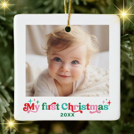 Moderne baby's eerste kerst foto keramiek keramisch ornament