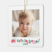 Moderne baby's eerste kerst foto keramiek keramisch ornament (Links)