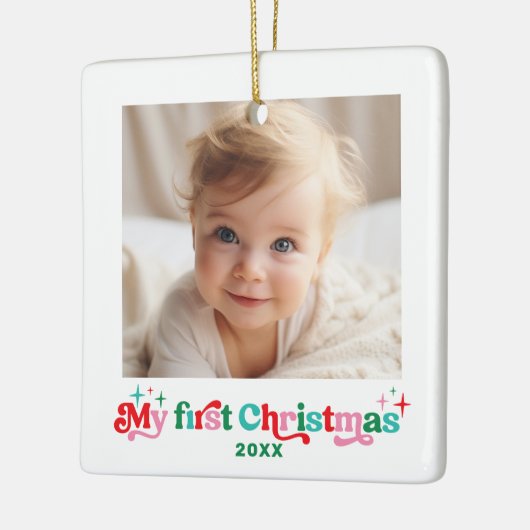 Moderne baby's eerste kerst foto keramiek keramisch ornament (Links)