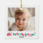 Moderne baby's eerste kerst foto keramiek keramisch ornament (Achterkant)