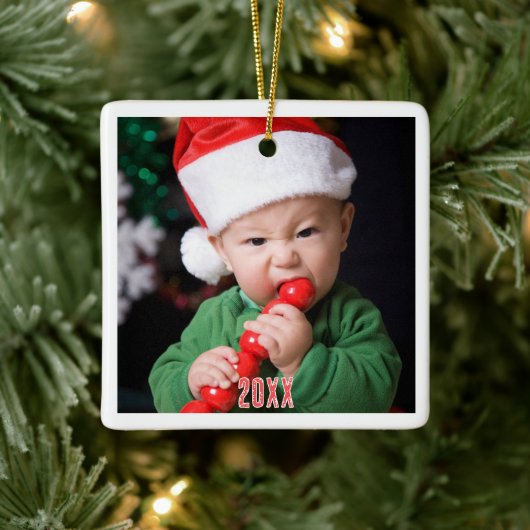 Moderne Baby's Eerste Kerstfoto Keramische Cerami Keramisch Ornament (Boom)