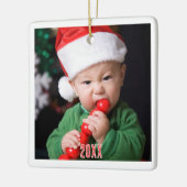 Moderne Baby's Eerste Kerstfoto Keramische Cerami Keramisch Ornament (Links)