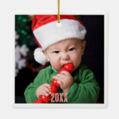 Moderne Baby's Eerste Kerstfoto Keramische Cerami Keramisch Ornament (Achterkant)