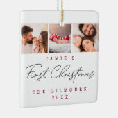 Moderne Baby's Eerste Kerstmis 3 Foto's Custom Keramisch Ornament (Rechts)