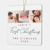 Moderne Baby's Eerste Kerstmis 3 Foto's Custom Keramisch Ornament (Links)