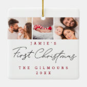 Moderne Baby's Eerste Kerstmis 3 Foto's Custom Keramisch Ornament (Achterkant)
